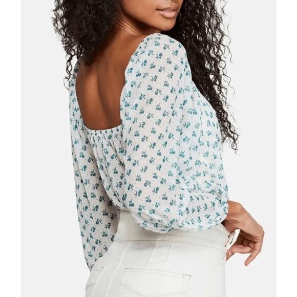 Free People White Floral Lace Cropped Top XS Balloon Sleeve Boho - Picture 5 of 9